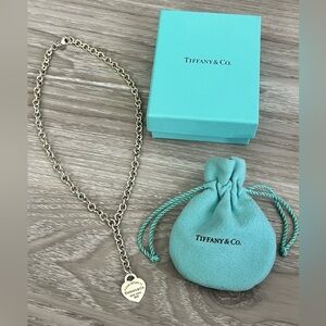 Rare Authentic Tiffany & Co. Sterling Heart Tag Y-Drop Necklace with Pouch & Box